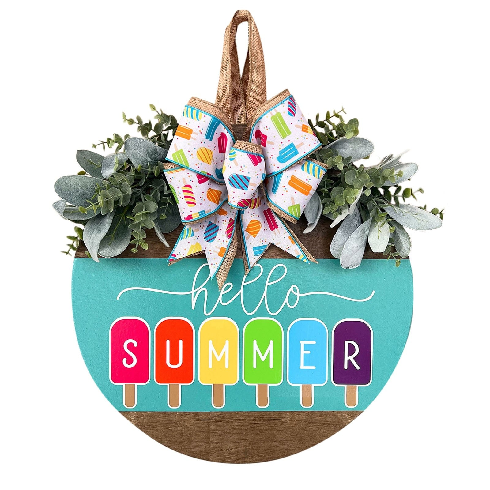 Embellished Front Porch, Wooden Blue In Wreaths For Front Door, Summer Door Hanger Welcome Sign Hello Round Front Wreath Farmhouse With Bow Spring Wreaths For Outside Decor