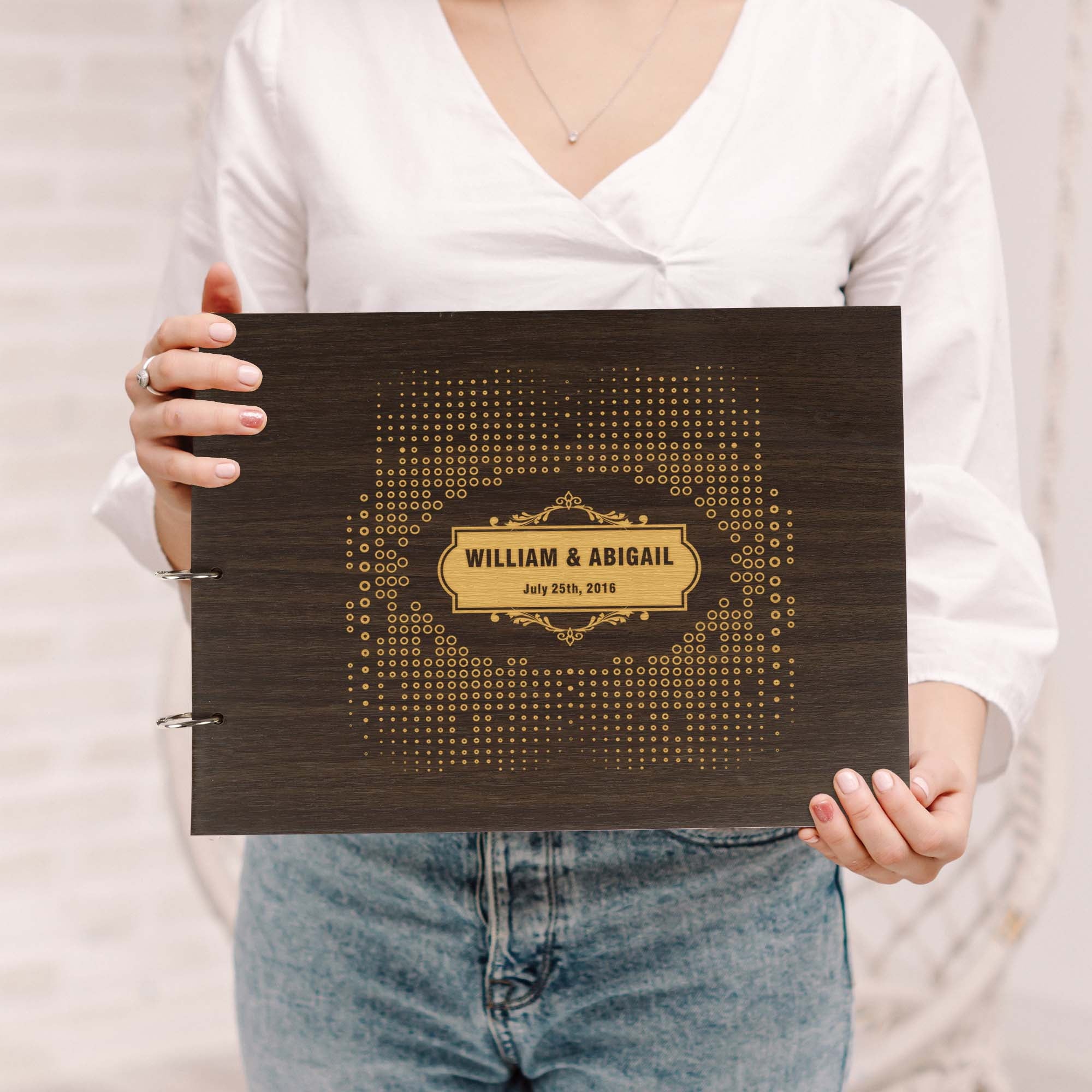 Darling Souvenir Personalized Engraved Laser Cut Wedding Guest Book Wooden Cover Sign-in Book Registry Guestbook Scrapbook-WF