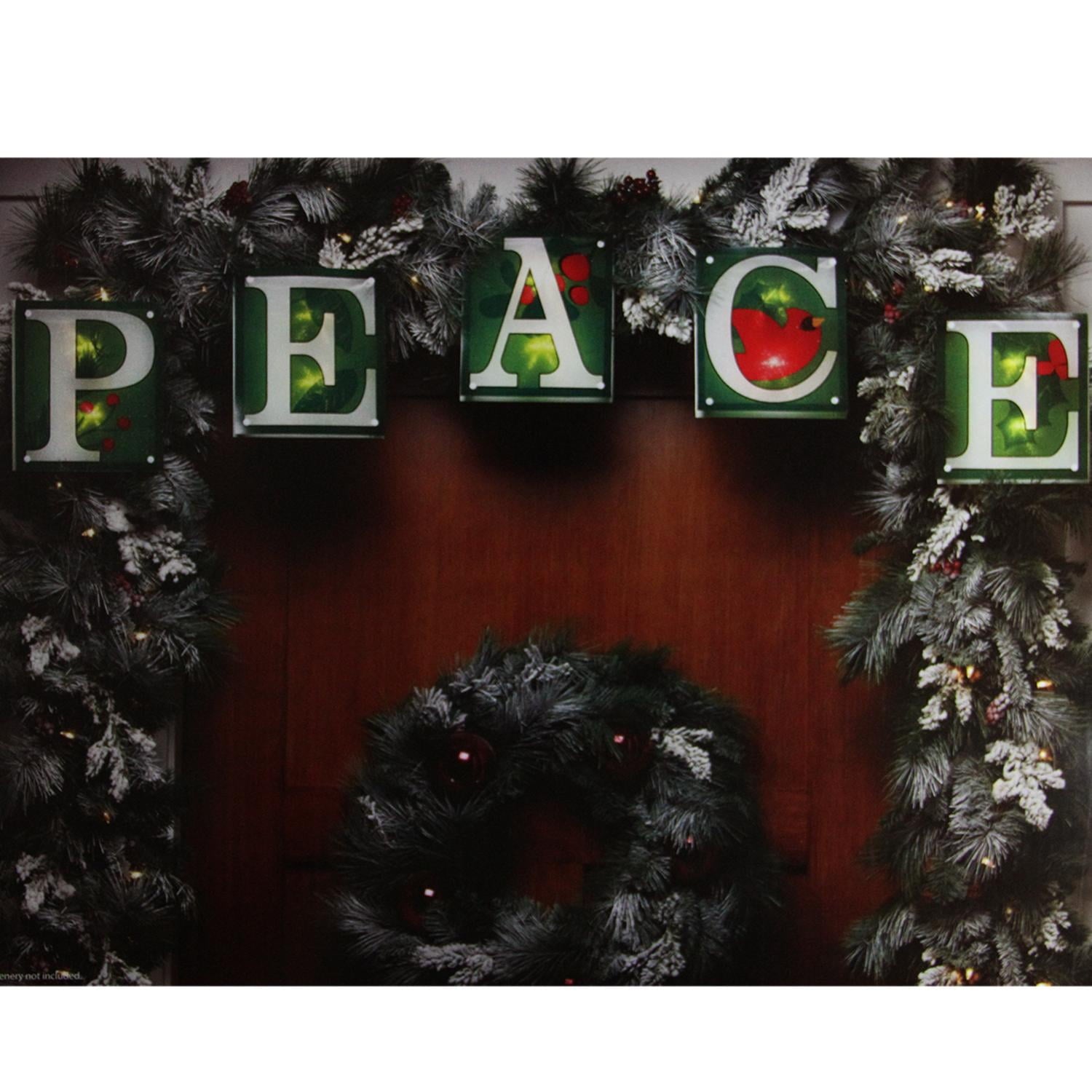 Impact 10-Count Green and Red Shimmering "PEACE" Lighted Mini Christmas Garland, 4.5ft White Wire