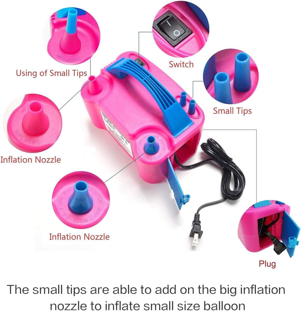 Electric Balloon Pump, Portable Air Blower Machine Inflator for Fast, (110V-240V 600W) Efficient and Easy Bulk Balloons Filling Different Occasions (American Plug)