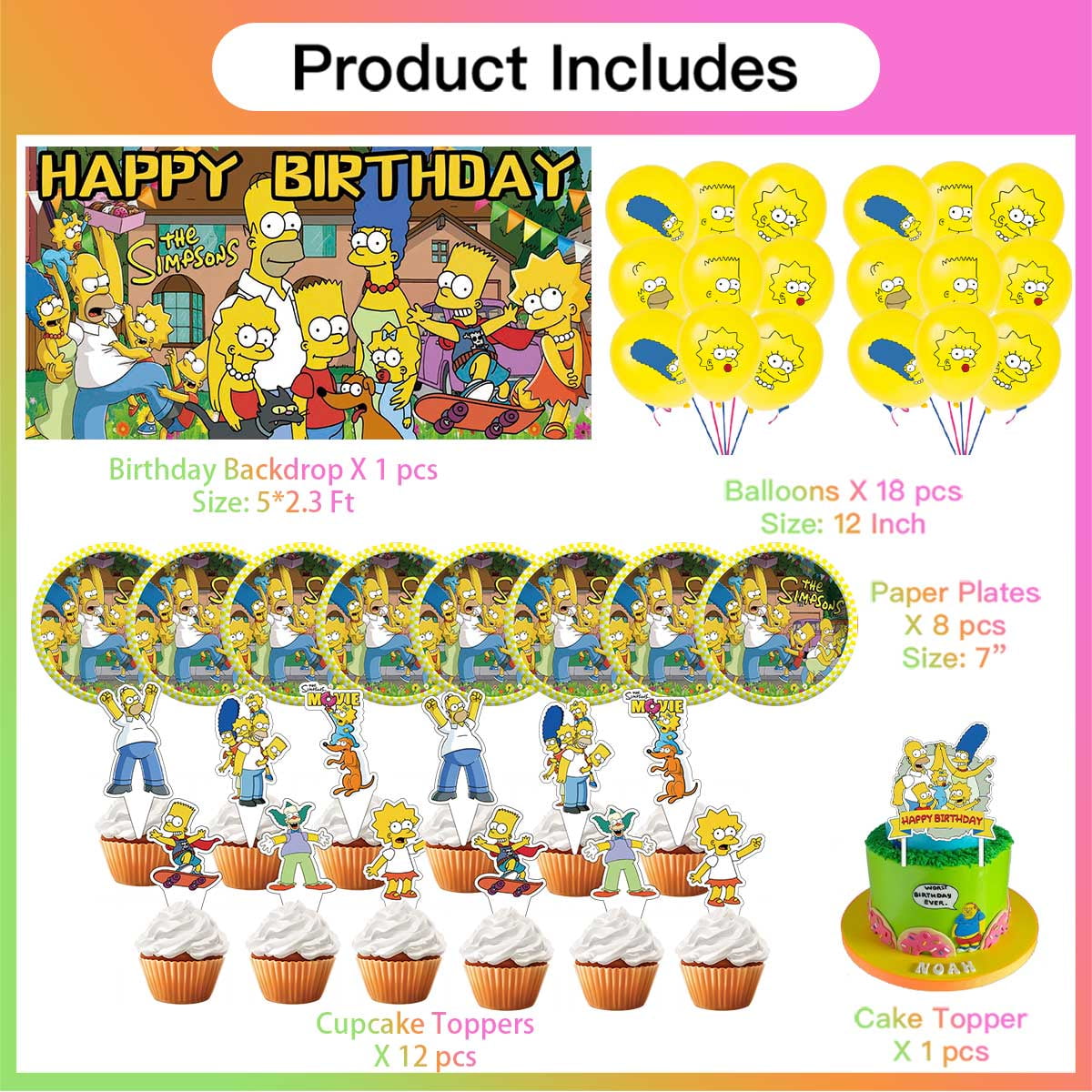 Simpson Birthday Party Supplies Balloons Plates Decoration Cake Topper Decor Tableware Banner Backdrop