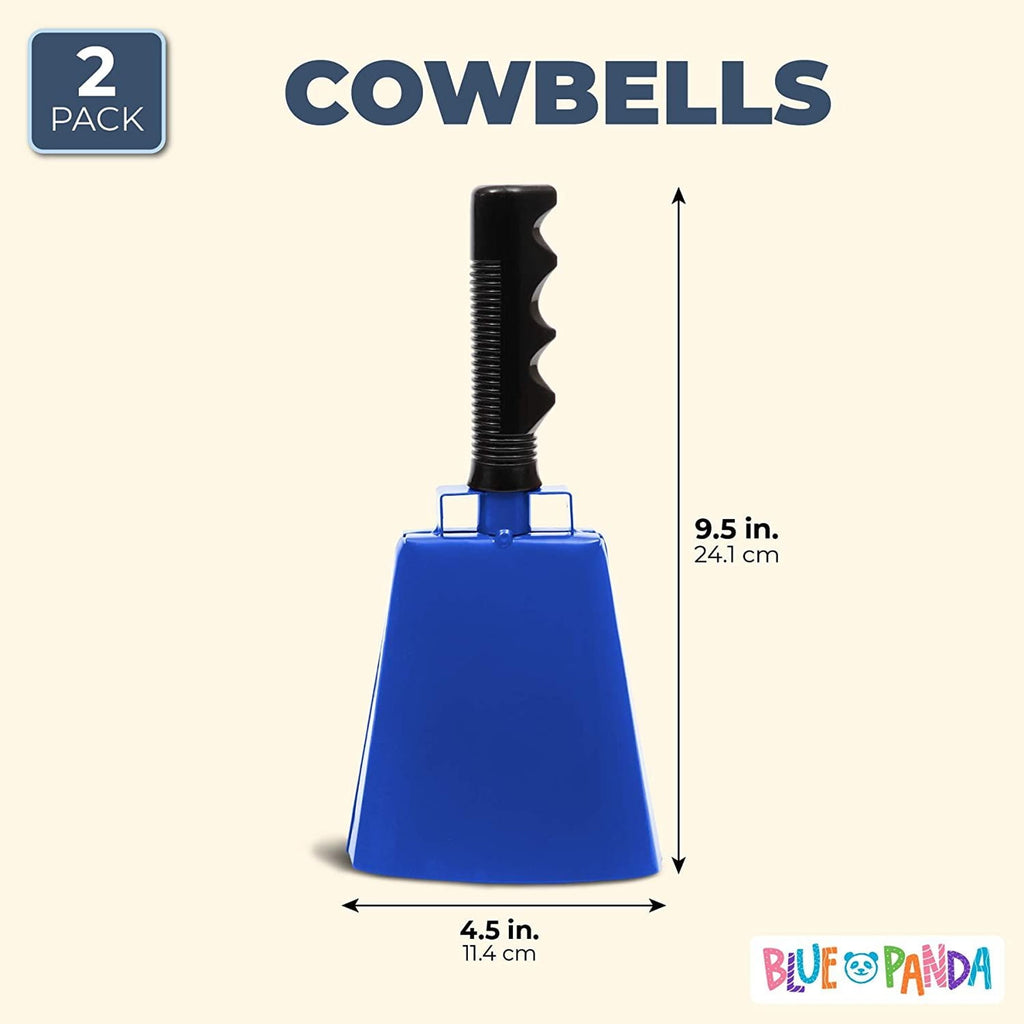 2 Pack 9.5-inch Cowbells for Sporting Events, Percussion Noise Makers with Handle for Football Games, Stadiums (Blue)