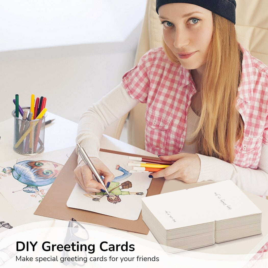 100Pcs Blank Watercolor Cards with Envelops, DIY Greeting Card Stocks in Bulk, Folding Hard Cardstock for Painting Invitations Notes Wedding Baby Shower Christmas