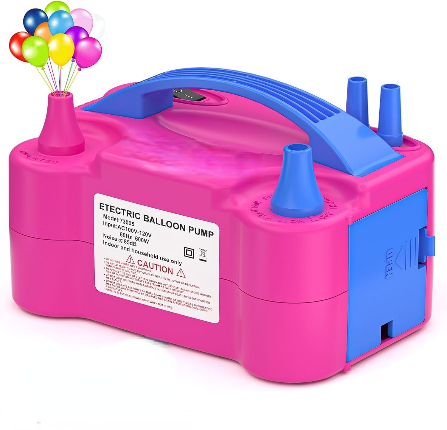 Electric Balloon Pump, Portable Electric Balloon Blower Machine Balloon Air Pump Dual Nozzle Rose Red 110V 600W Balloon Inflator for Party Decorations