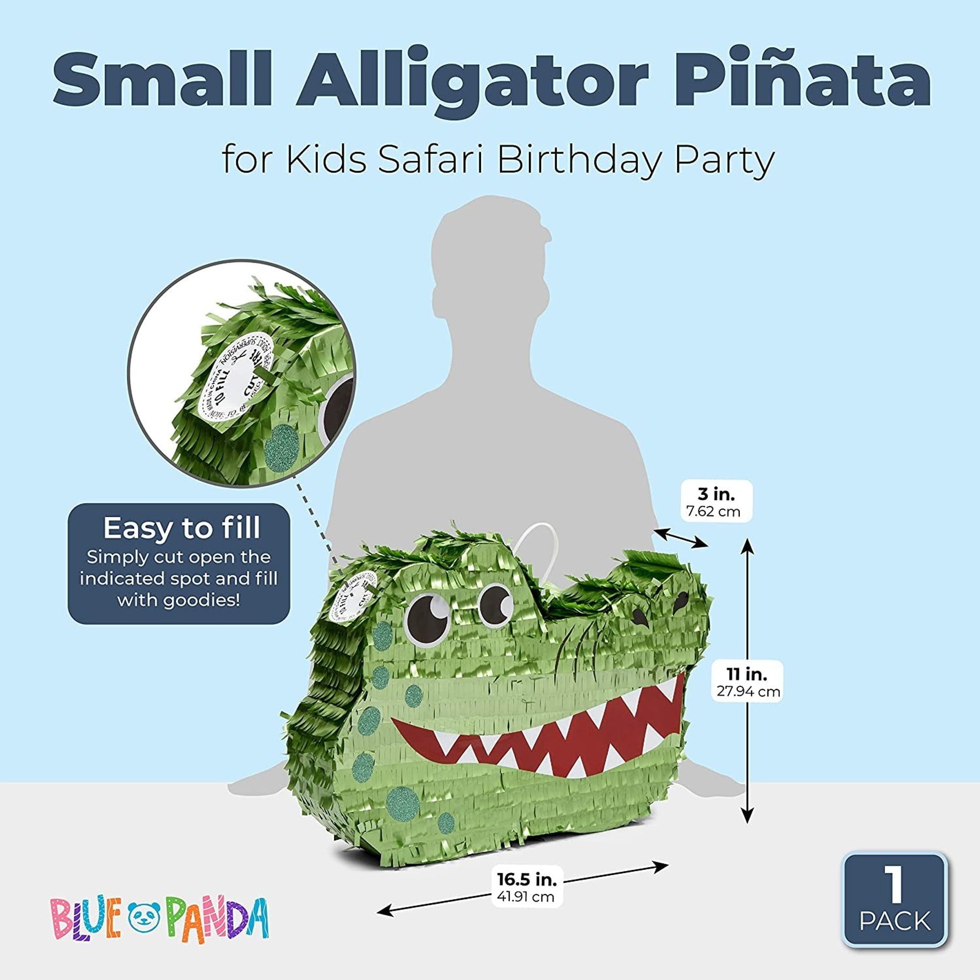 Alligator Pinata for Kids Safari Birthday Party Decorations, Baby Shower (Small, 16.5x11.5x3 In)
