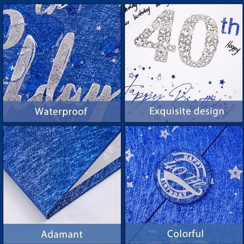 40th Birthday Decorations for Men or Women, Creative 40th Birthday Guest Book Alternative, Blue and Silver 40 Birthday Signature Book 18 x 12 inch, Great 40th Birthday Gifts
