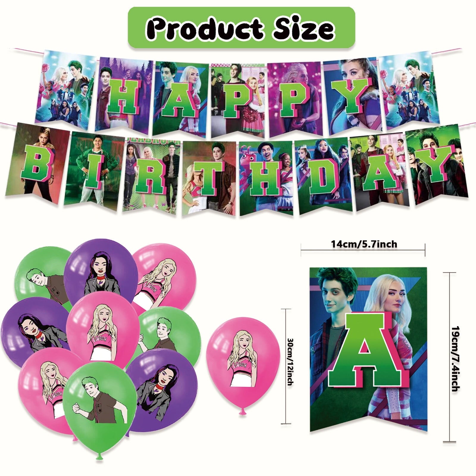 32-Piece For Zombies-Inspired Party Decoration Set – Includes Banner, Cake Topper, 12 Cupcake Toppers, and 18 Balloons for Festive Occasions and Celebrations