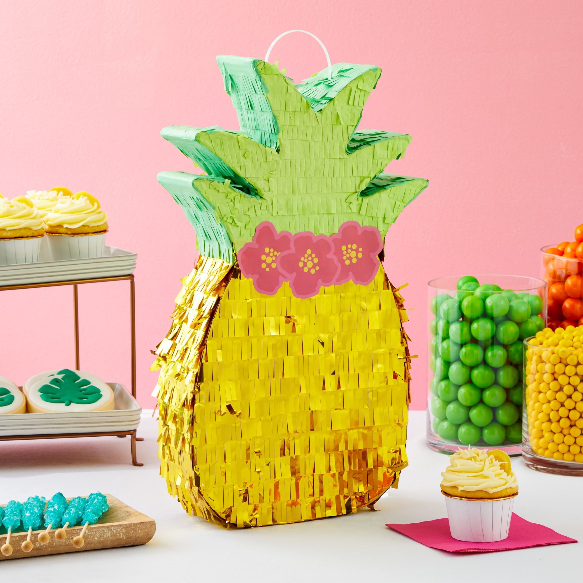 Pineapple Pinata for Hawaiian Luau Party Decorations, Kids Birthday (16.5 x 10 x 3 In), For Ages 3+