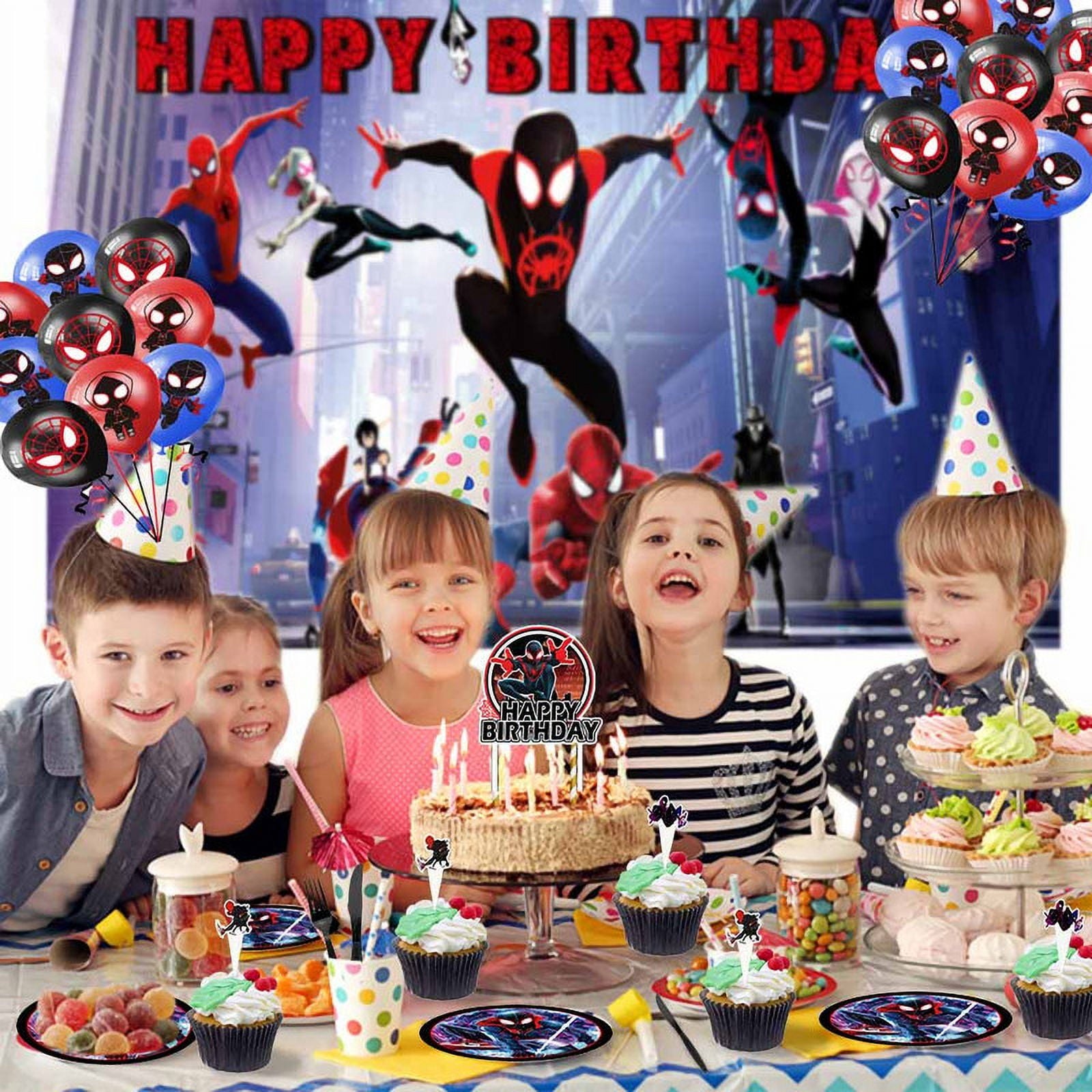 Miles Morales Party Supplies Plates Decorations Birthday Cake Topper Banner Decor Backdrop Balloons