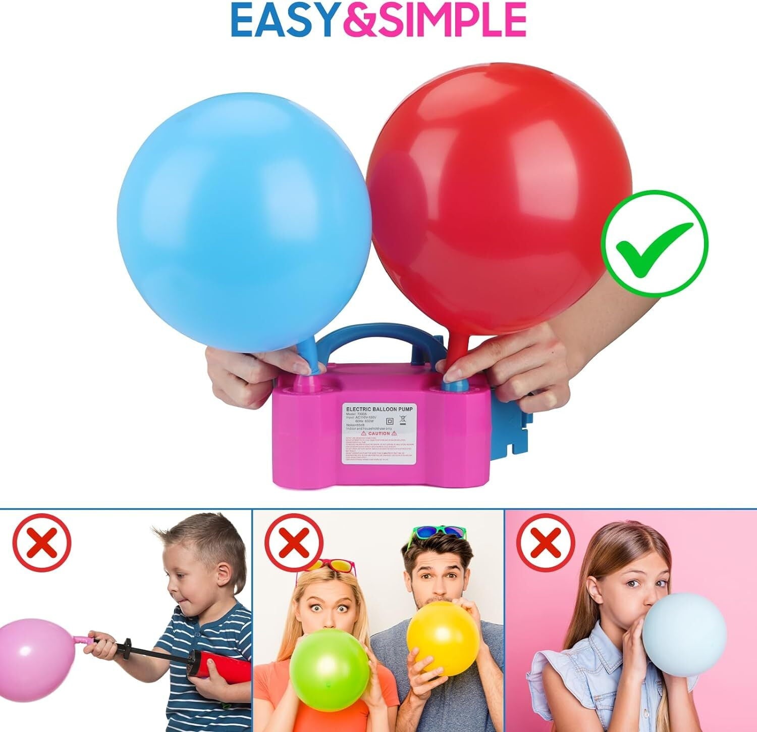 Electric Balloon Pump, Portable Air Blower Machine Inflator for Fast, (110V-240V 600W) Efficient and Easy Bulk Balloons Filling Different Occasions (American Plug)
