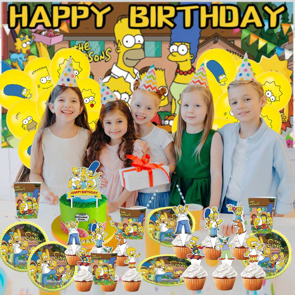 Simpson Birthday Party Supplies Balloons Plates Decoration Cake Topper Decor Tableware Banner Backdrop