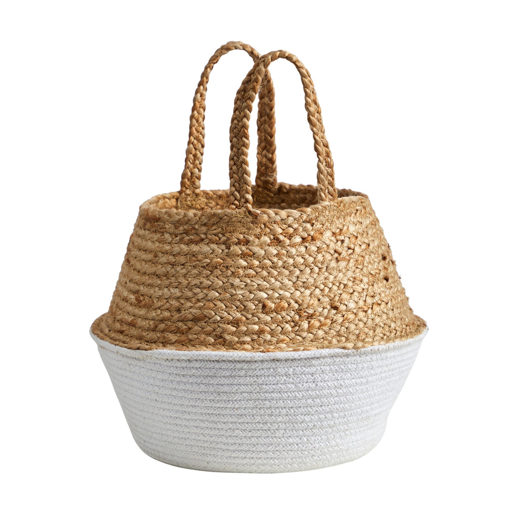 Nearly Natural Decorative 14" Boho Chic Handmade Cotton/Jute Basket Planter