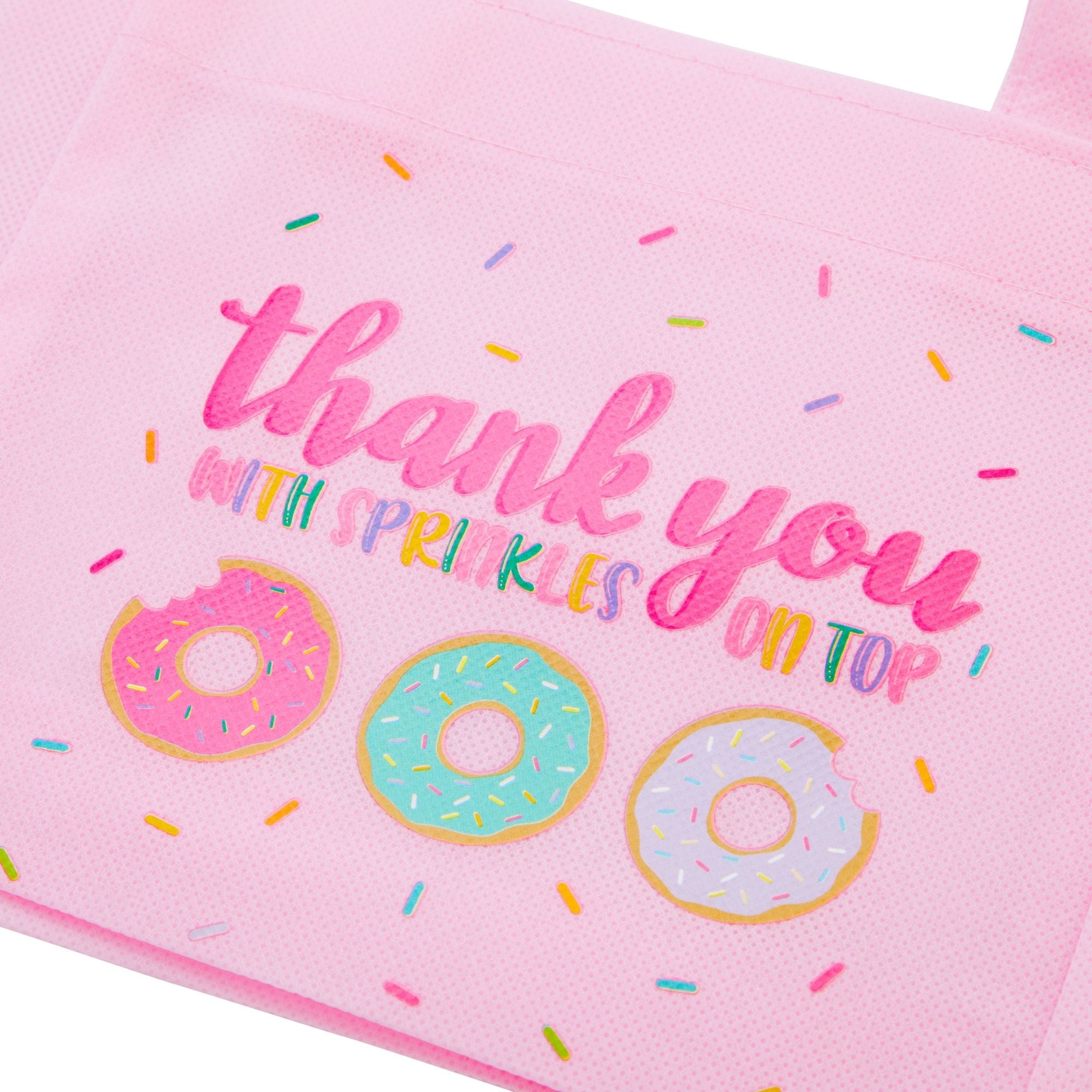 24 Pack Donut Goodie Bags - Pink Donut Theme Party Favor Totes for Girl's Birthday, Baby Shower, Special Event (6.5 x 7 x 2 In)