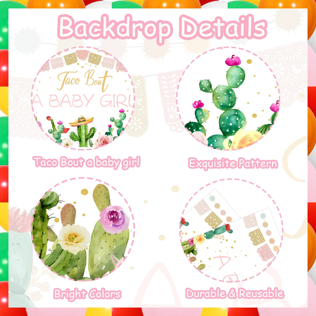 Taco Bout A Baby Girl Mexican Theme Baby Shower Decorations Welcome Baby Girl with Fiesta Backdrop Cake Toppers for Cinco de Mayo Girl Baby Shower Party Supplies