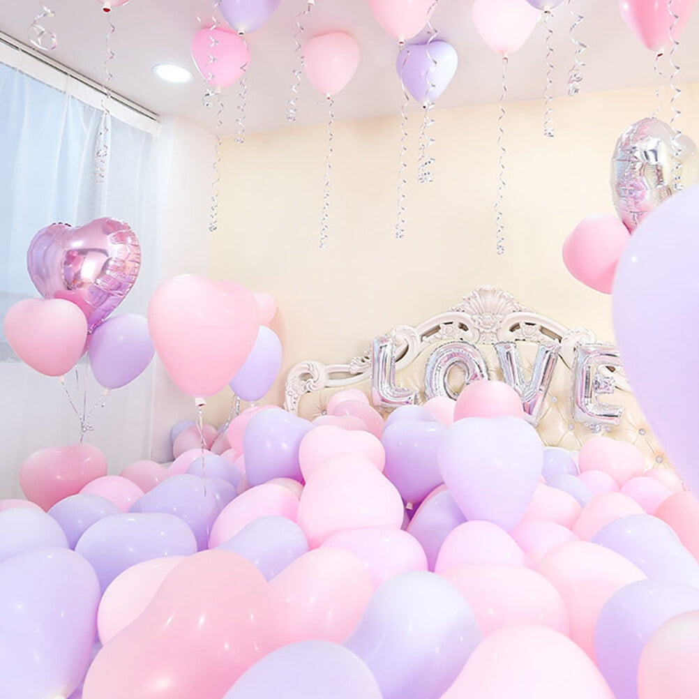 300 pcs Romantic Heart Shape Balloons Balloons Decorative Balloons Party Supplies Favors for Wedding (Purple)