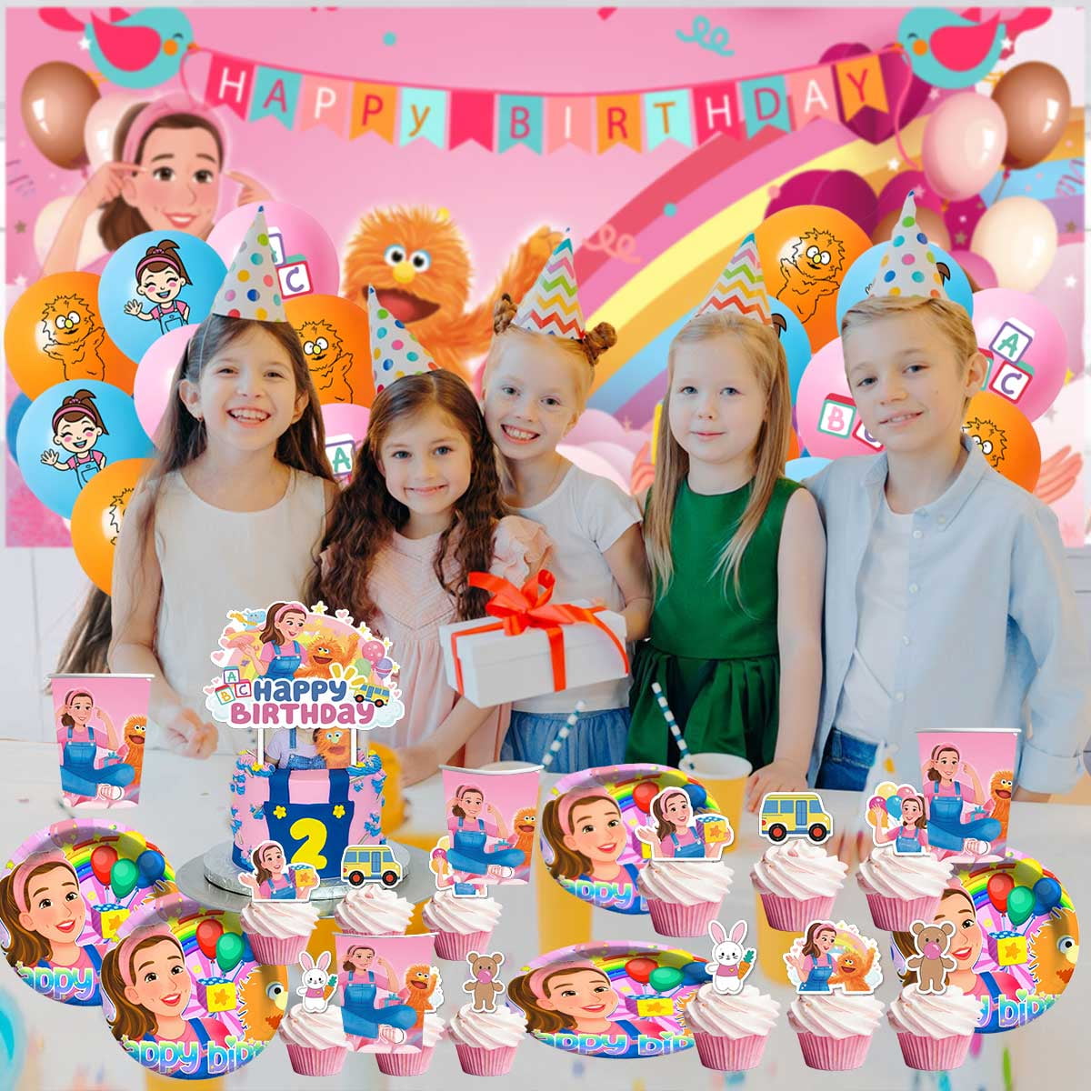 Ms Rachel Party Supplies Birthday Balloons Plates Decoration Cake Topper Decor Tableware Banner Backdrop