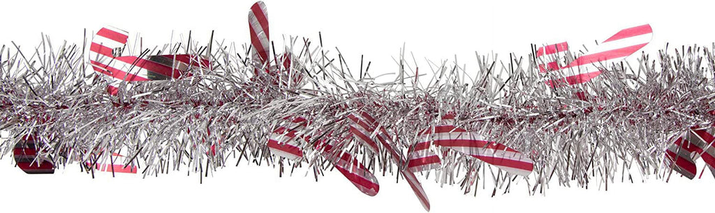 50' x 3" Silver Christmas Candy Cane Wrapped Tinsel Garland - Unlit