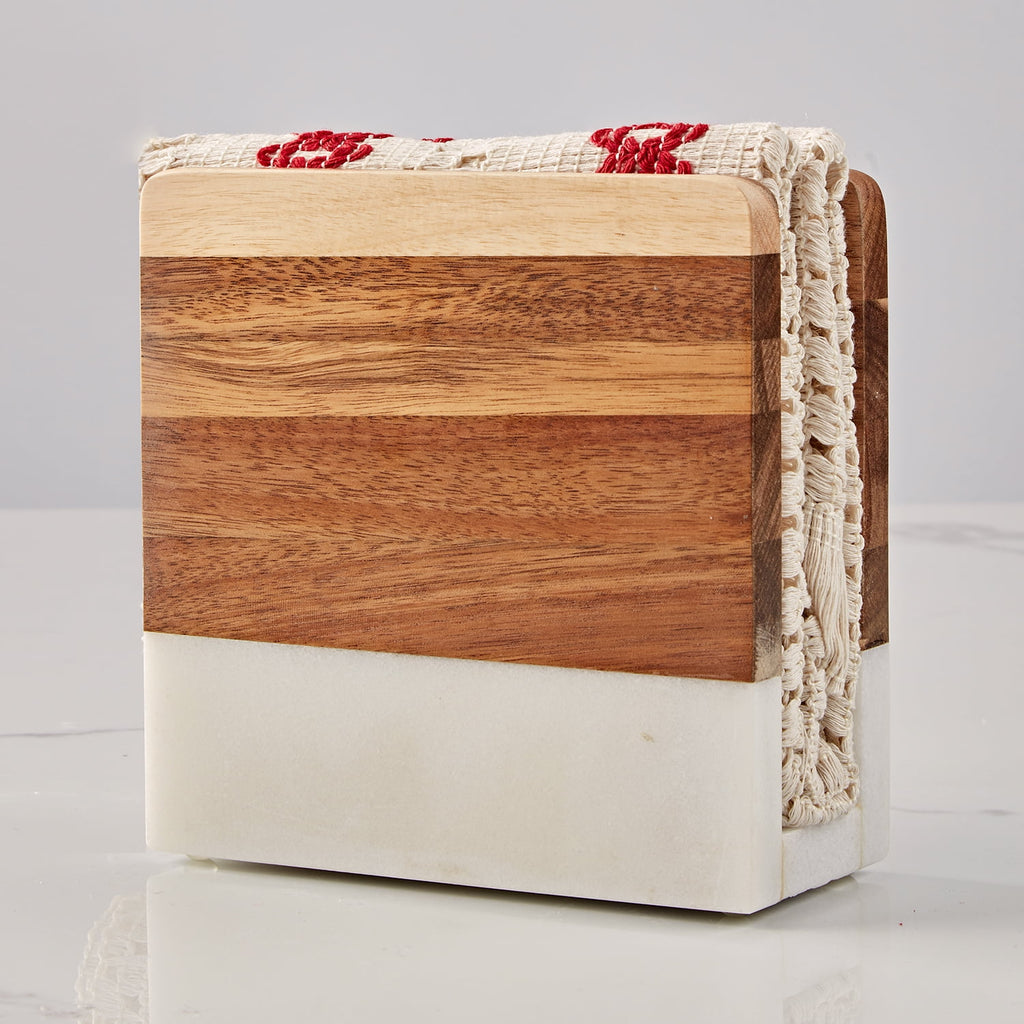 Wood and Marble Table Napkin Holder White Marble,Kitchen,Dining Room,Napkin Rings