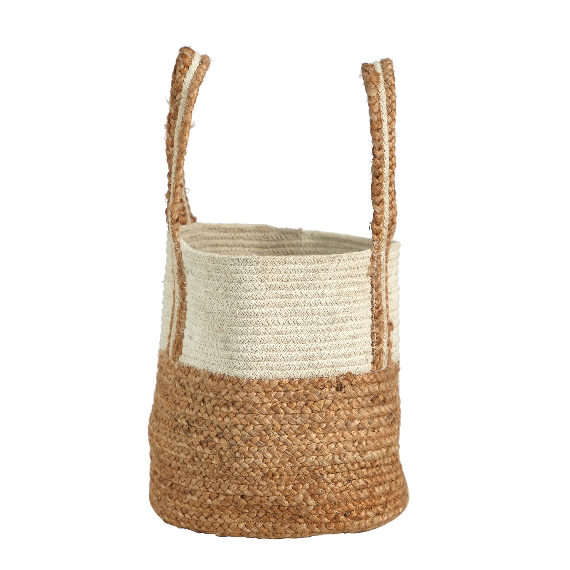 Nearly Natural 14" Boho Chic Basket Planter Natural Cotton and Jute with Handles