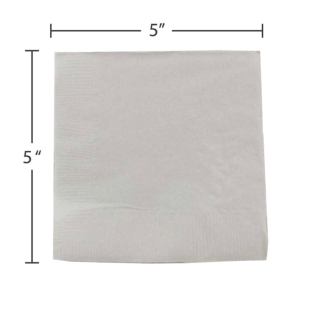 JAM Paper Bulk Small Beverage Napkins, 5 x 5, Silver, 480/Box