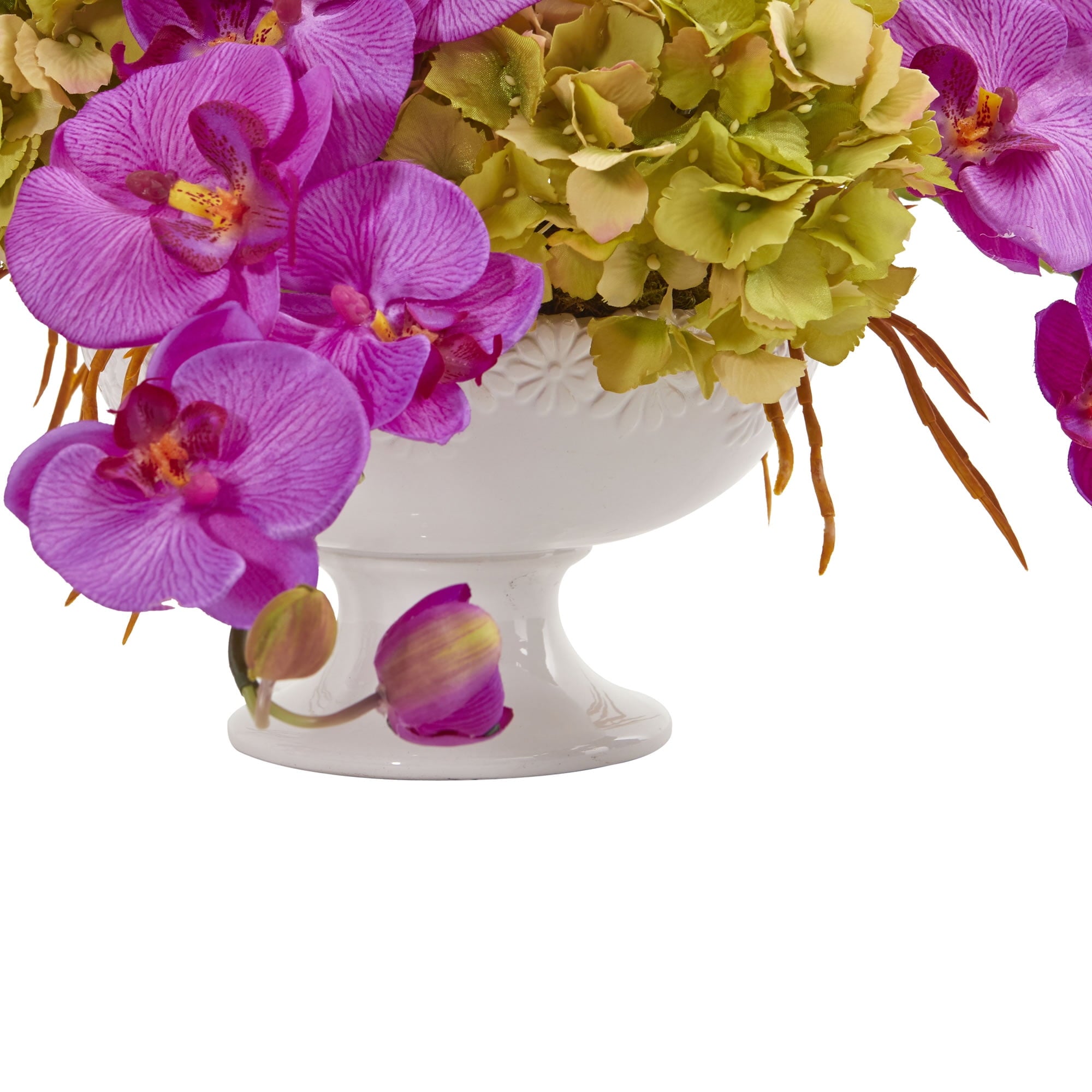 Nearly Natural Phalaenopsis and Hydrangea Artificial Arrangement in Pedestal Urn