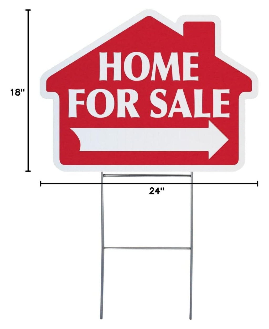 Home For Sale with Arrow Sign Kit, Die Cut House Shape and Yard Stands, Durable Corrugated Coroplast, UV , Real Estate Agent Supplies, 18x24 Signs + Yard Stakes (Red - Home For Sale (1)