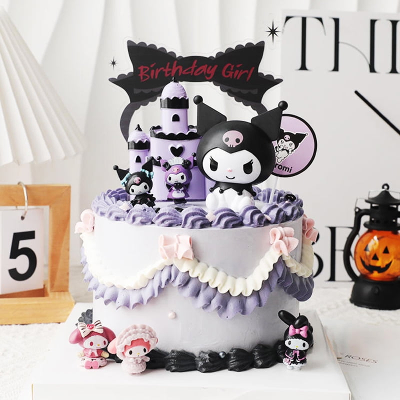 Kuromi Cake Topper Anime Sanrio Action Figure Flag Happy Birthday Kuromi Cake Decoration Girl Baby Shower Kids Party Toy Gift
