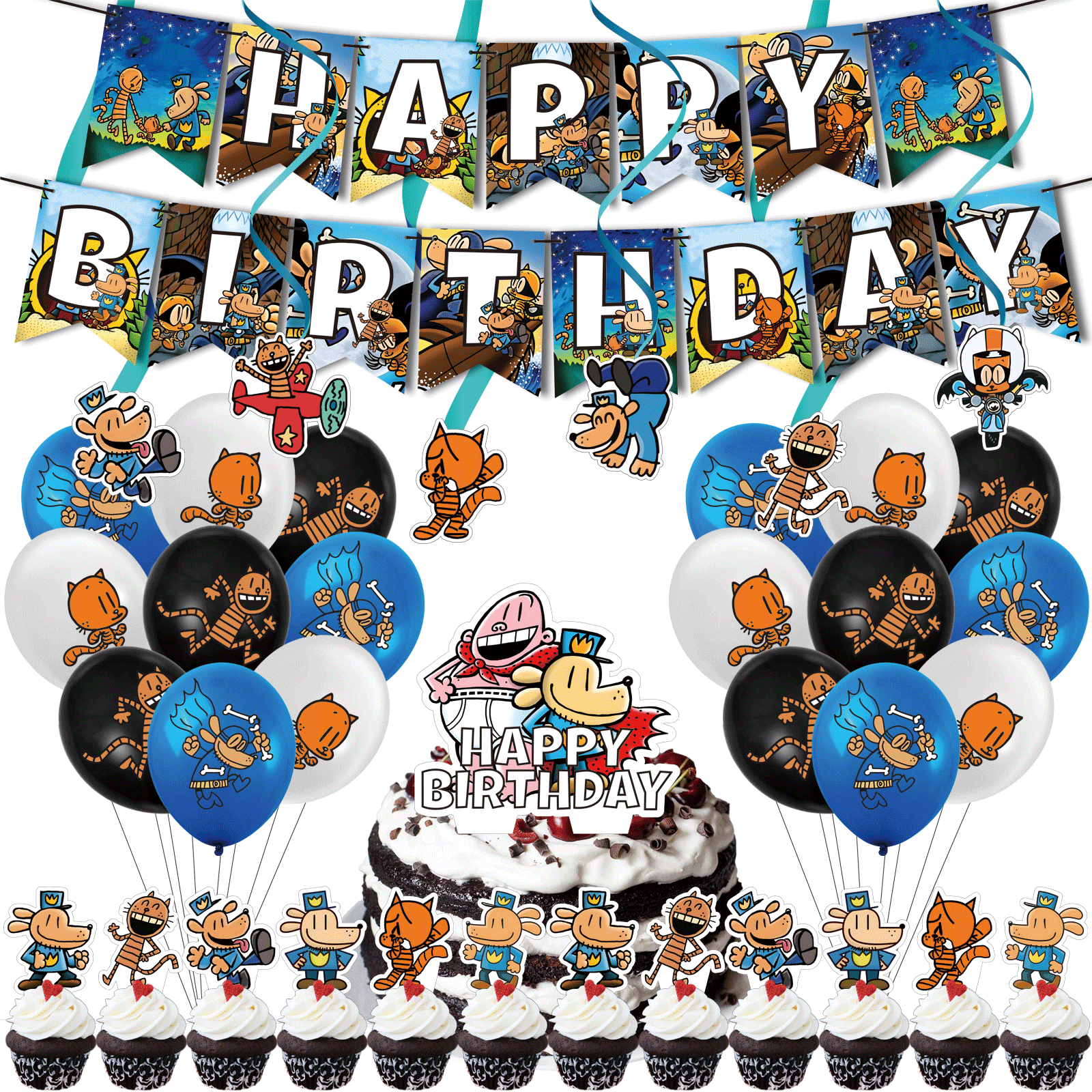 38 Pcs For Dogs Man Birthday Party Decorations,With 1 Happy Birthday Banner Garland,6 Hanging Swirls,13 Cupcake Toppers,18 Balloons for Party Supplies