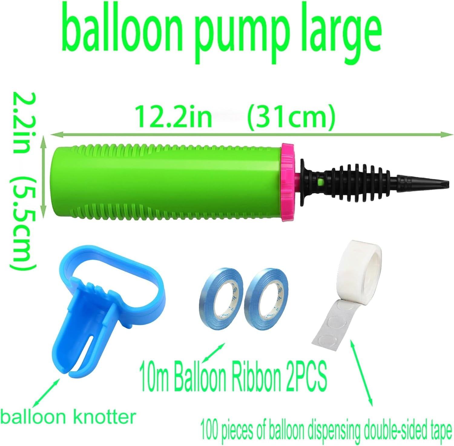 Balloon Pump Hand Two-Way Dual Action inflate 2Pack and Balloon Tying Tool in One, Handheld Air Pump Portable Manual Balloons Inflators for Party with Extra Accessories (Green)