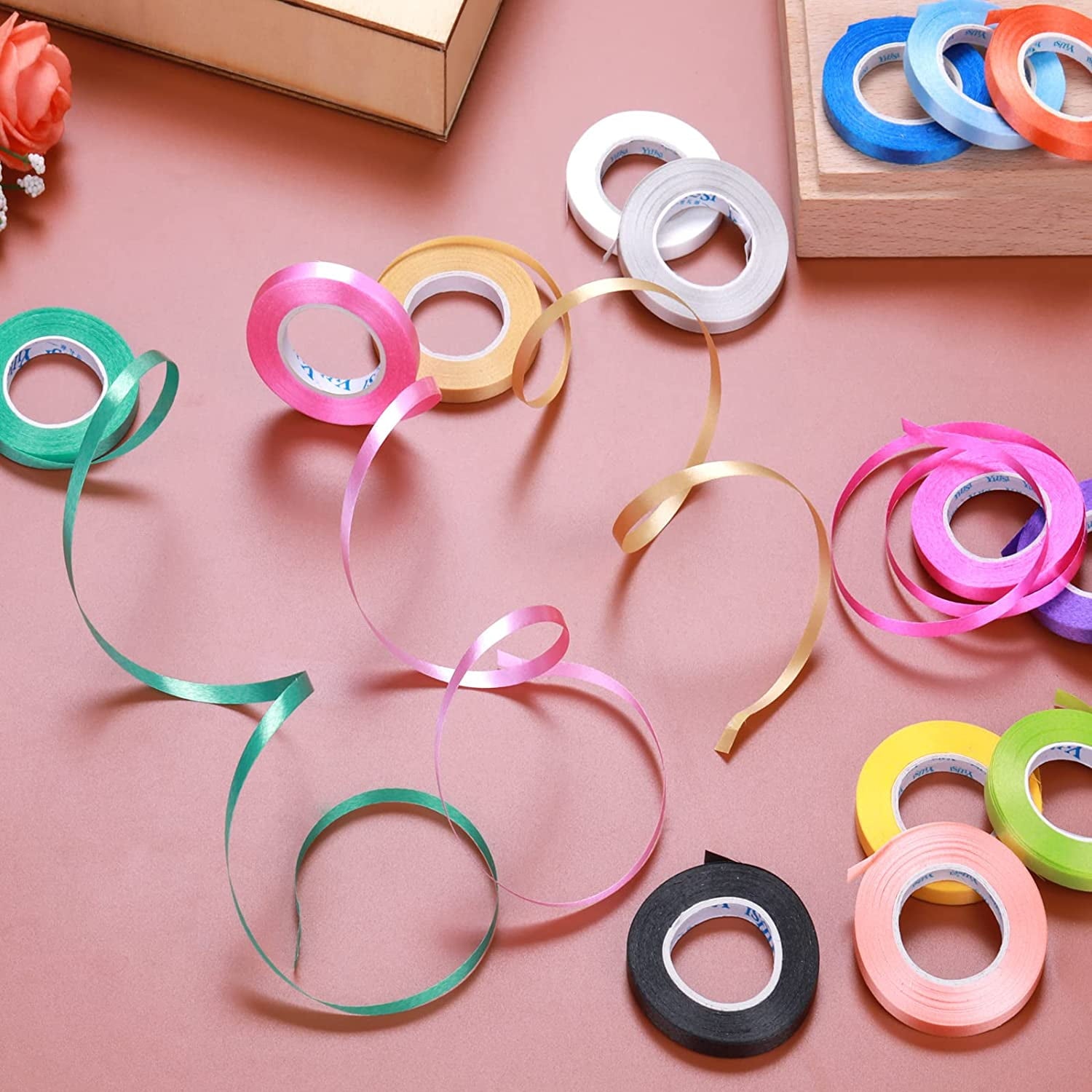 15 Rolls Curling Ribbon for Gift Wrapping - Assorted Colors Balloon String Ribbon Bow, Presents Ribbons for Crafts, Festival, Florist Flower, Wedding Party coration, 10 Meter/Roll,Rand colour