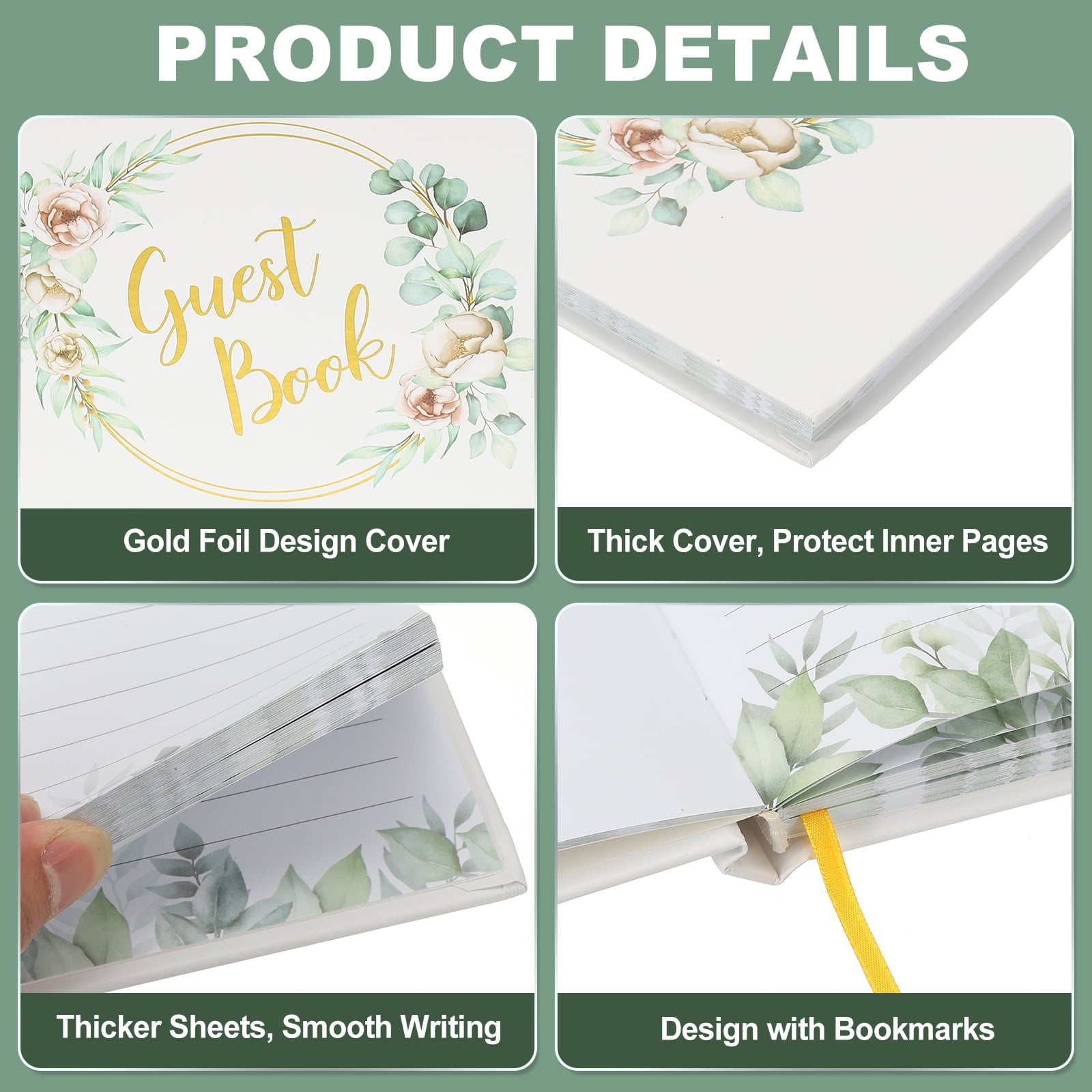 Guest Book, Wedding Guest Sign Book Reception Signature Book Party Decorations Supplies with Diamond Pen for Birthday Bridal Shower, Gold Ring