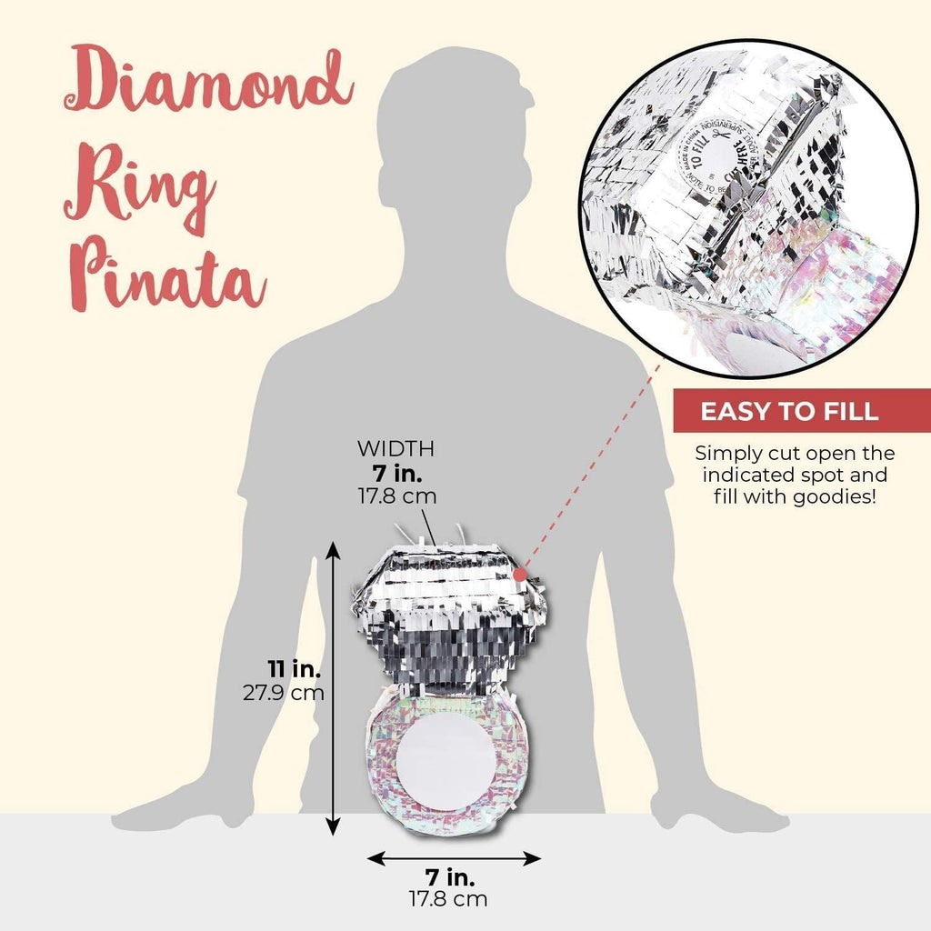 Diamond Ring Pinata for Bridal Shower Centerpieces, Engagement Decorations, Bachelorette Party Supplies (7.2 x 7.1 x 11.0 In)