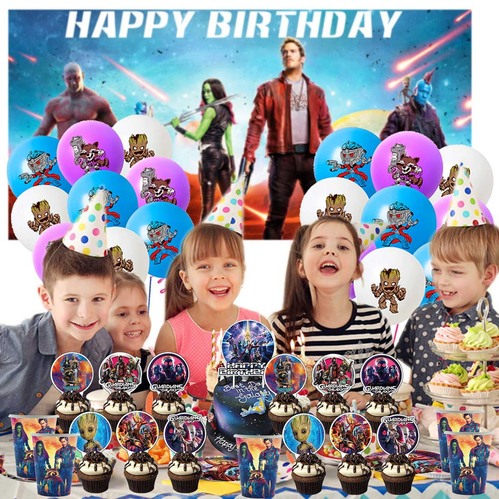 Guardians of the Galaxy Party Decorations Paper Plates Tableware Banner Backdrop Balloons Birthday Decor Cake Topper Fans