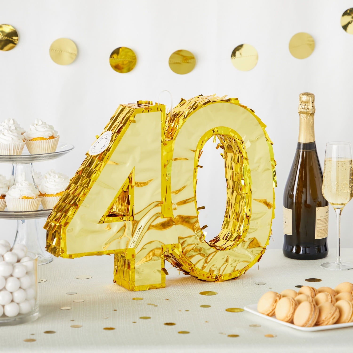 Gold Foil Number 40 Pinata for 40th Birthday Party Decorations, Centerpieces, Anniversary Celebrations (Small, 16.5 x 3 x 13 In)