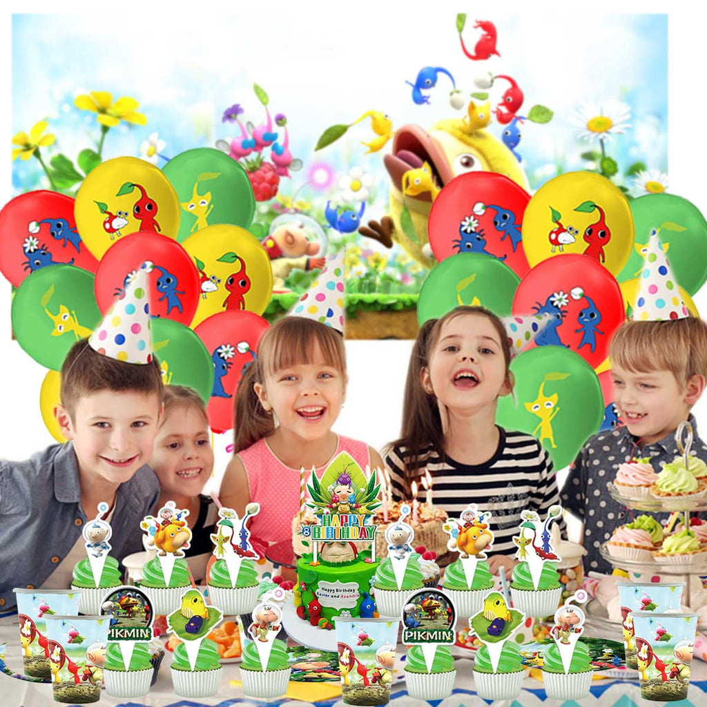 Pikmin Party Supplies Balloons Tableware Birthday Decorations Plates Banner Cake Topper Backdrop