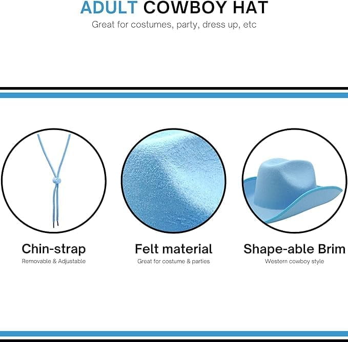 4E's Novelty Light Blue Cowboy Hat with Heart-Shaped Glasses – Western Party Accessories