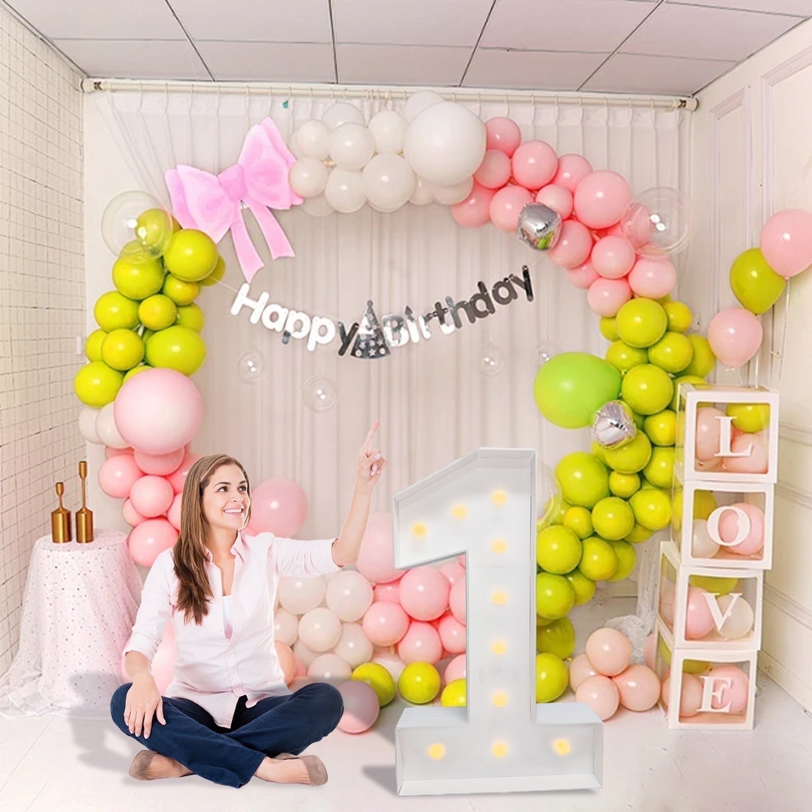 3FT Light Up Marquee Numbers, Warm LED Large Lighted Marquee 2 for 12st 20th 21st Birthday Decoration, Giant Mosaic Light up Number Balloons Anniversary Party Wedding Decoration