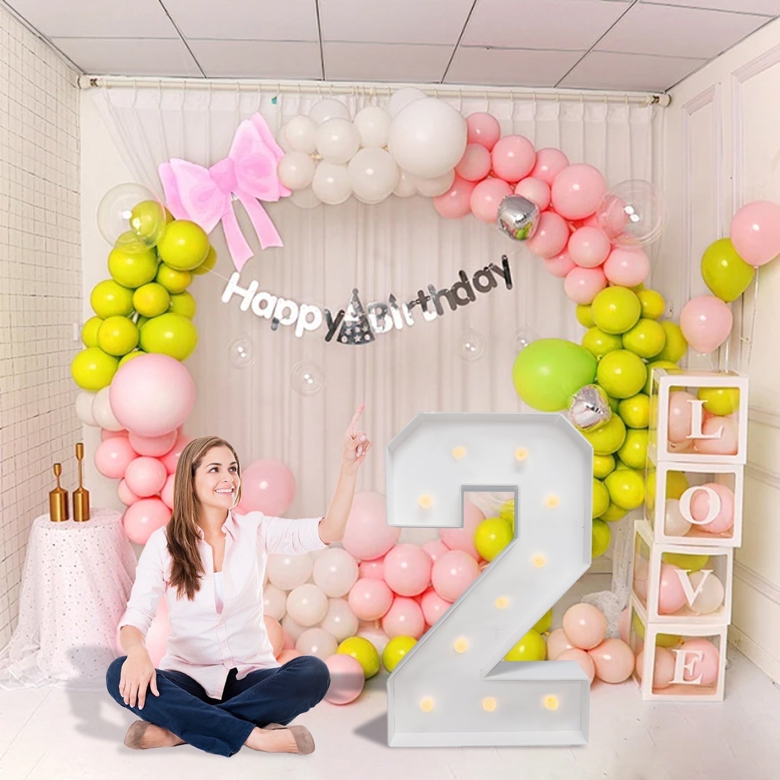 3FT Light Up Marquee Numbers, Warm LED Large Lighted Marquee 2 for 12st 20th 21st Birthday Decoration, Giant Mosaic Light up Number Balloons Anniversary Party Wedding Decoration