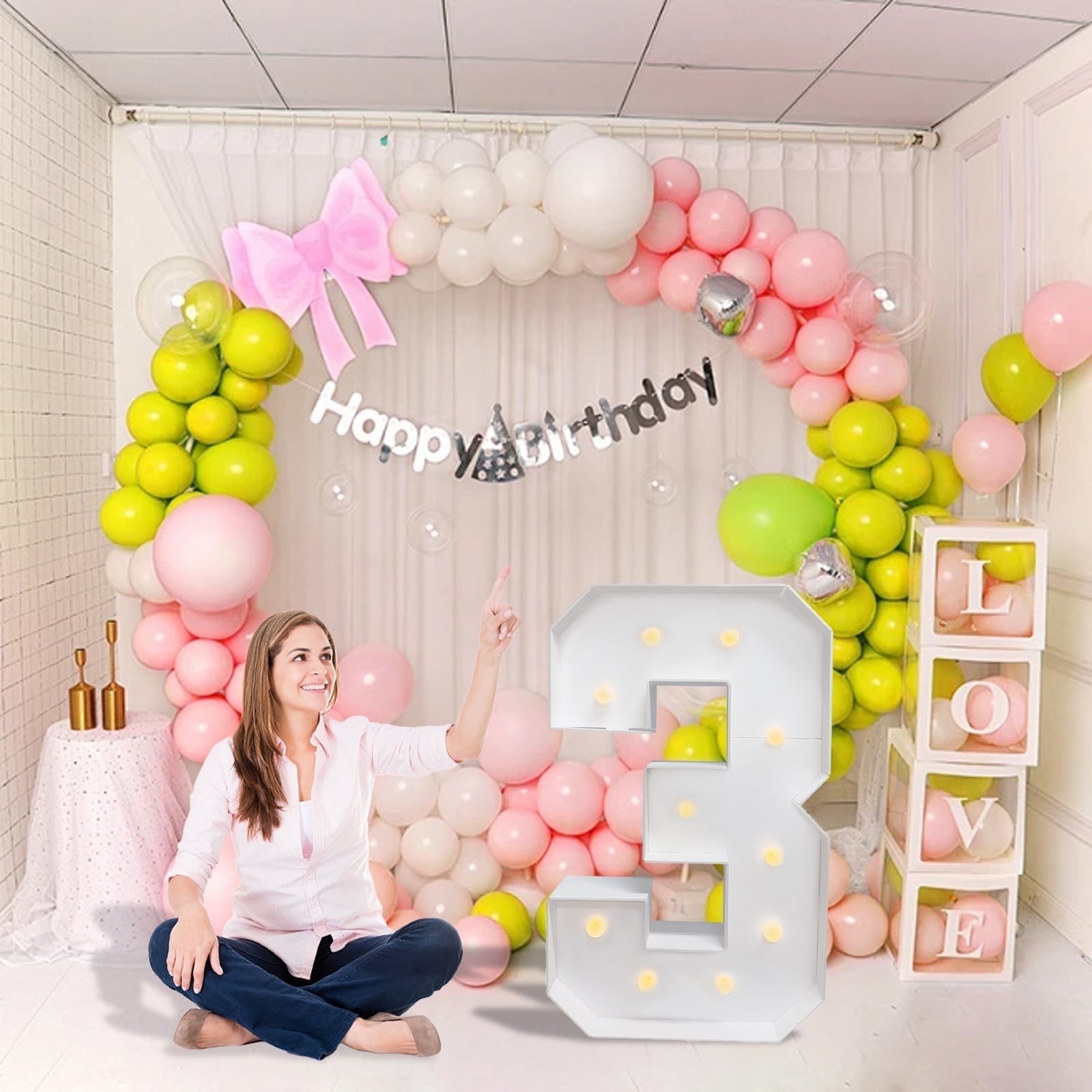 3FT Light Up Marquee Numbers, Warm LED Large Lighted Marquee 2 for 12st 20th 21st Birthday Decoration, Giant Mosaic Light up Number Balloons Anniversary Party Wedding Decoration