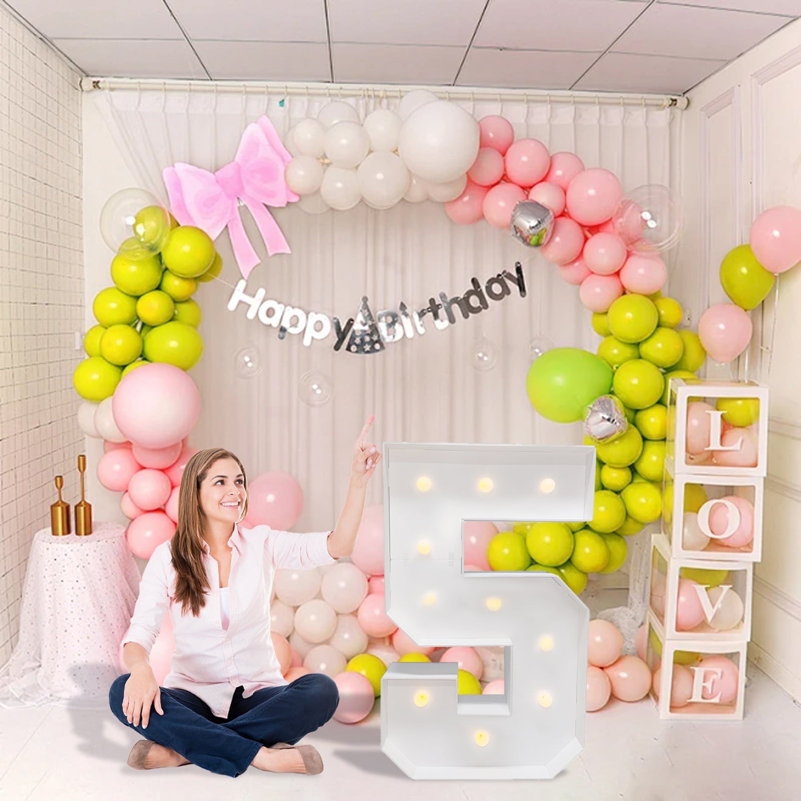 3FT Light Up Marquee Numbers, Warm LED Large Lighted Marquee 2 for 12st 20th 21st Birthday Decoration, Giant Mosaic Light up Number Balloons Anniversary Party Wedding Decoration