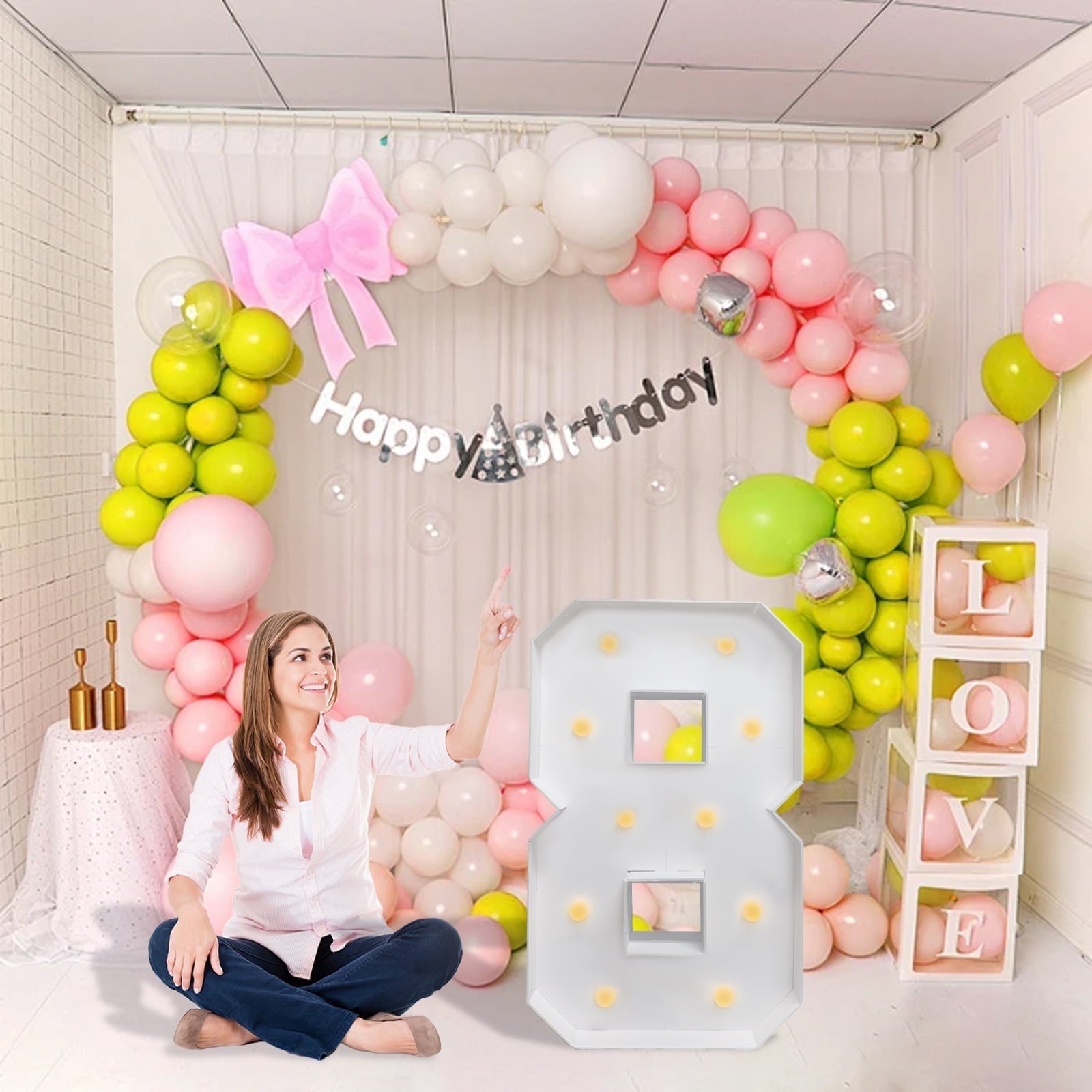 3FT Light Up Marquee Numbers, Warm LED Large Lighted Marquee 2 for 12st 20th 21st Birthday Decoration, Giant Mosaic Light up Number Balloons Anniversary Party Wedding Decoration