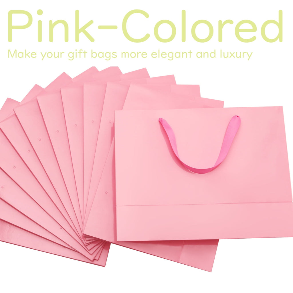 JINMING 12 Count Pink Extra Large Gift Bags, 16x6x12 inches, Extra Large Paper Bags with Handles