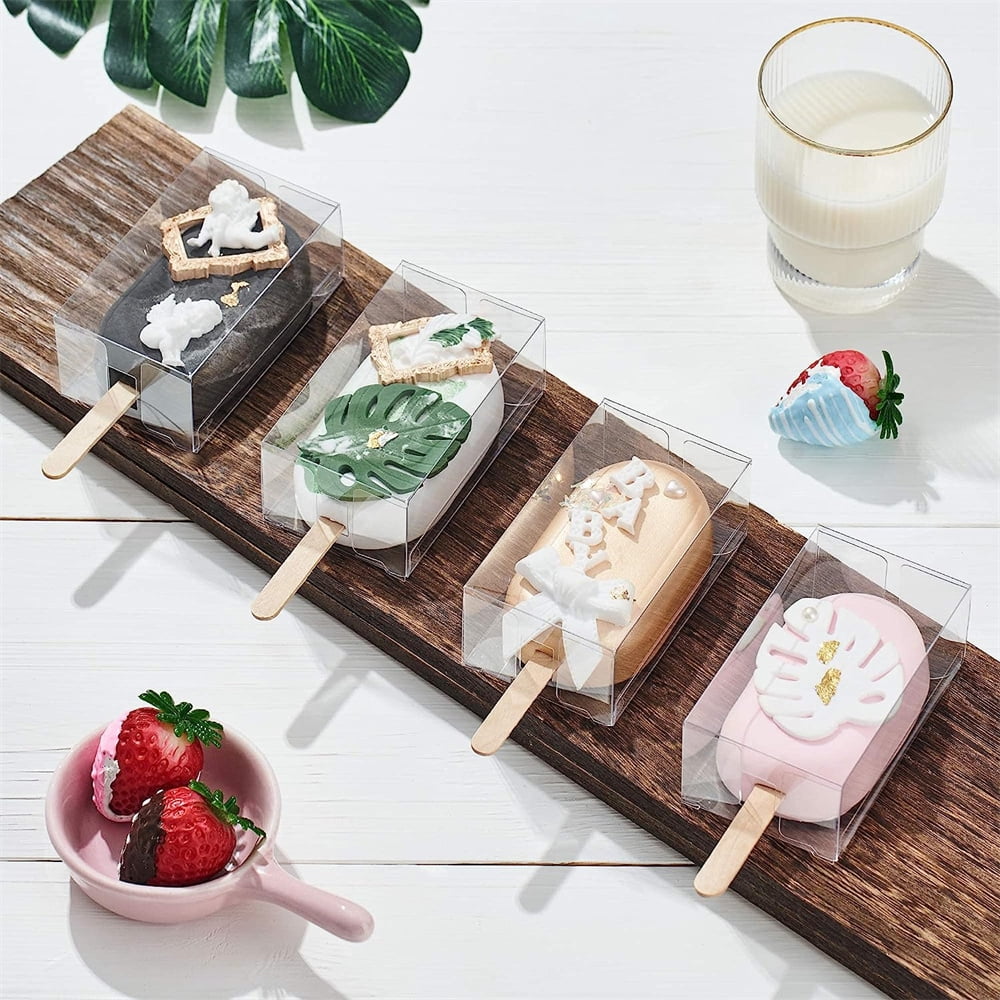NOGIS 30PCS 3.7 x 2.2 x 1.5 inches Professional Cakesicle Boxes, Rice Krispies Packaging Treat Boxes, Clear Plastic Gift Boxes, Clear Ice Cream Candy Boxes for Birthday Party Favors