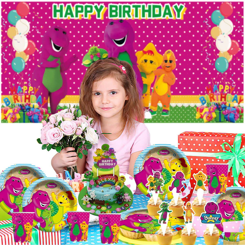 Barney and Friends Birthday Party Supplies Balloons Plates Decoration Cake Topper Decor Tableware Banner Backdrop