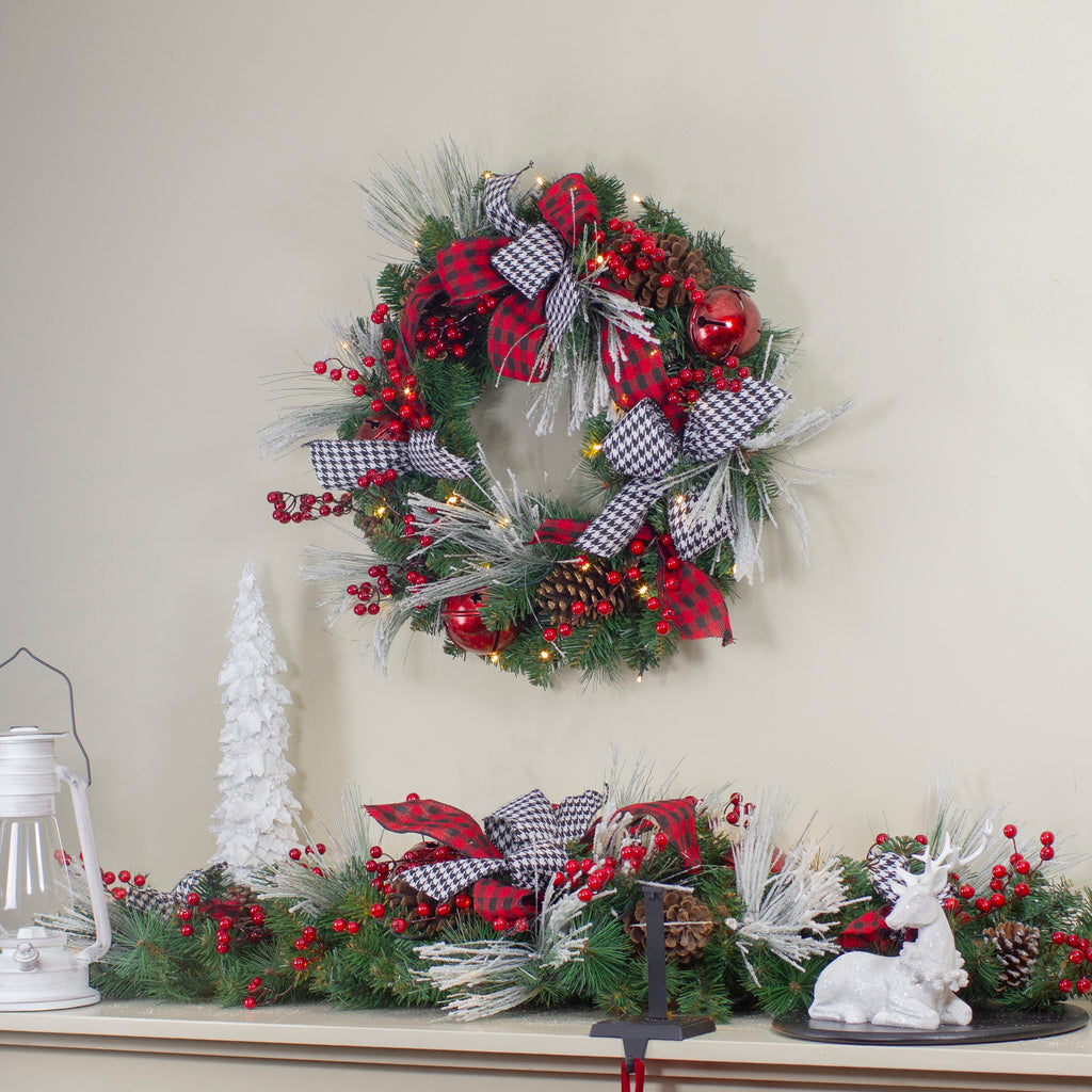 52" Houndstooth Bows and Berries Artificial Christmas Swag Unlit