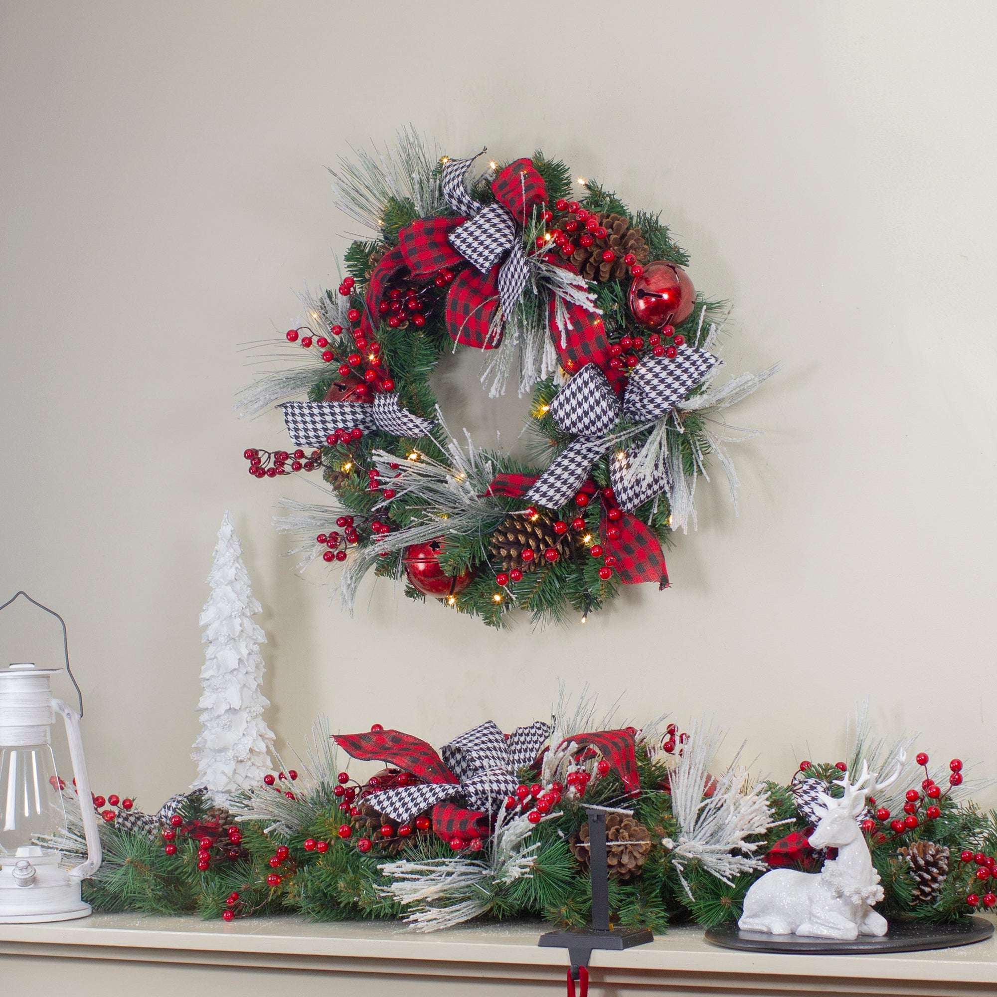 52" Houndstooth Bows and Berries Artificial Christmas Swag Unlit