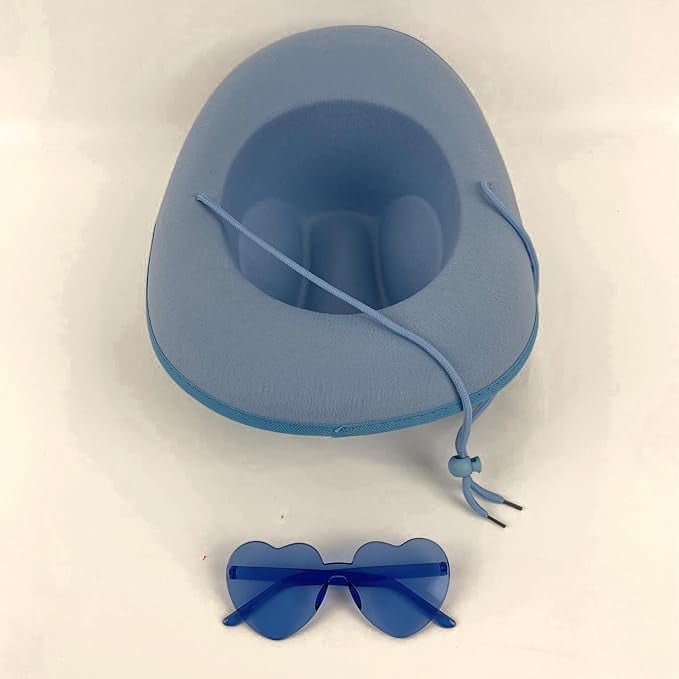 4E's Novelty Light Blue Cowboy Hat with Heart-Shaped Glasses – Western Party Accessories