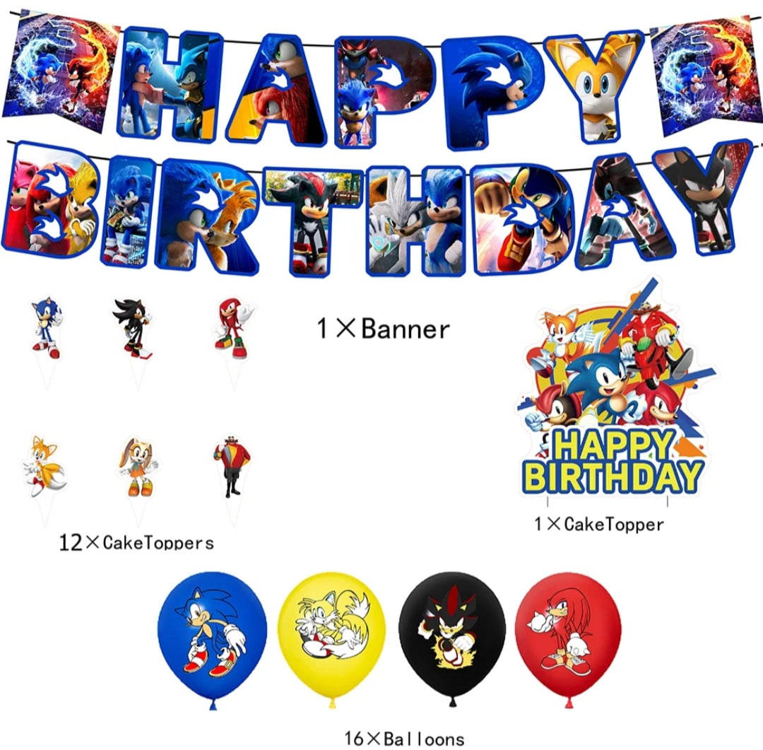 Sonic the Hedgehog 2 Party Decoration Balloons Banner Backdrop Cake Topper....
