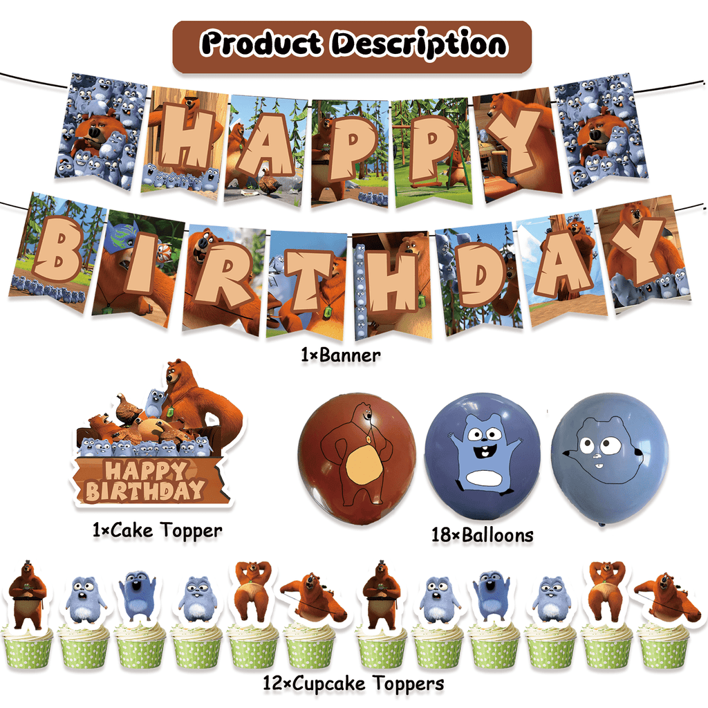 32 Pcs For Grizzy and the Lemmings Theme Birthday Party Decorations,With 1 Happy Birthday Banner Garland,13 Cupcake Toppers,18 Balloons for Children Party Decorations