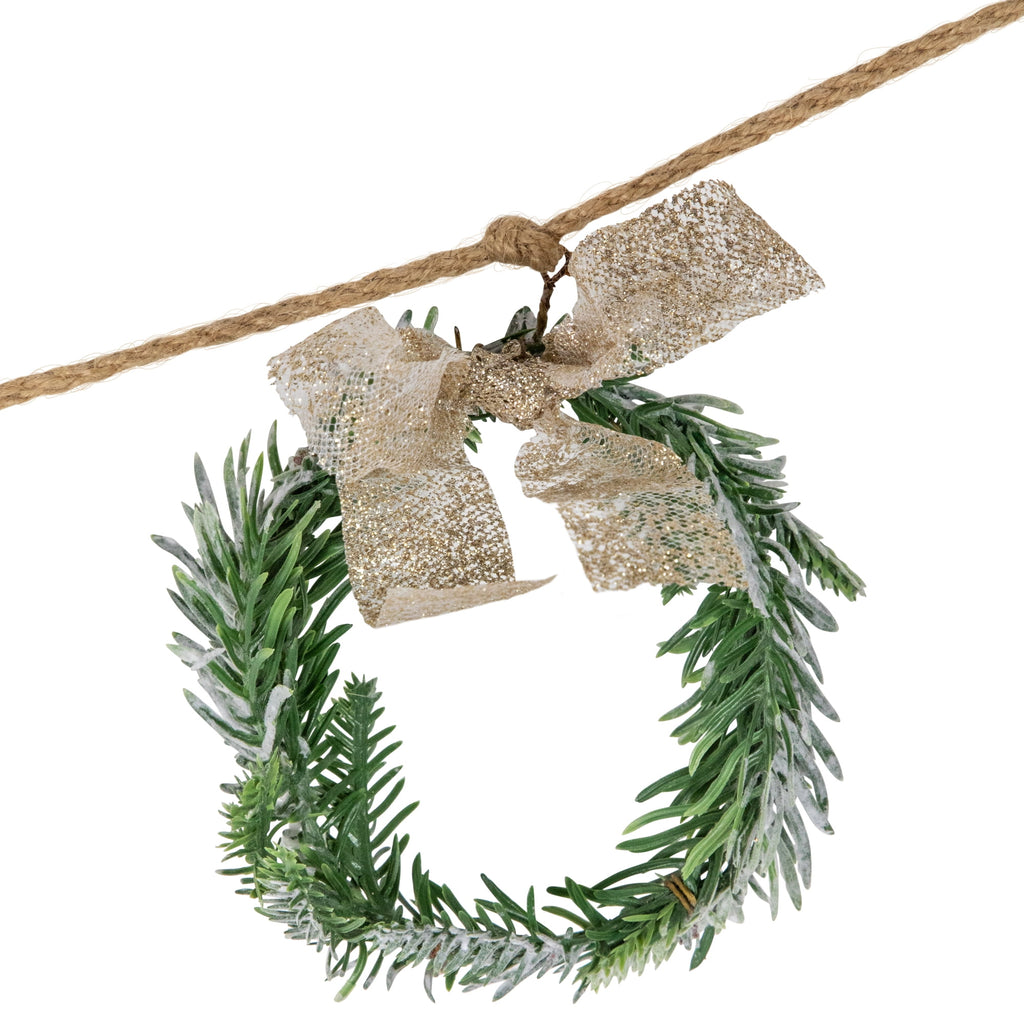 Northlight Snowflake and Frosted Mini Wreaths Christmas Garland with Wooden Beads - 4.75'